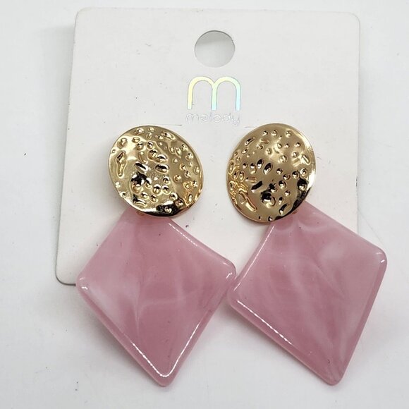 Nwt Gold Tone‎ Pink Lucite Dangle Earrings Melody - Picture 1 of 6